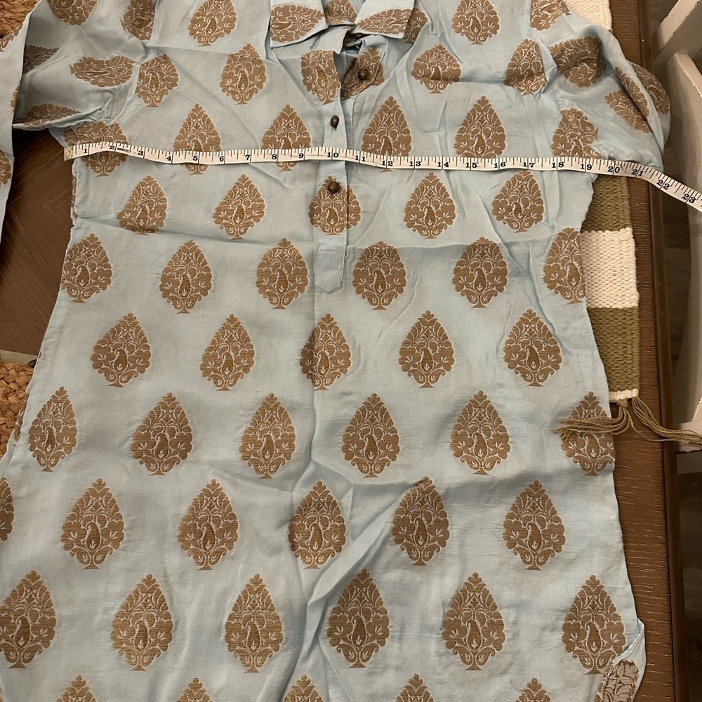 Bella Tu popover tunic Blue gold Small classy contemporary casual artsy - Picture 13 of 13